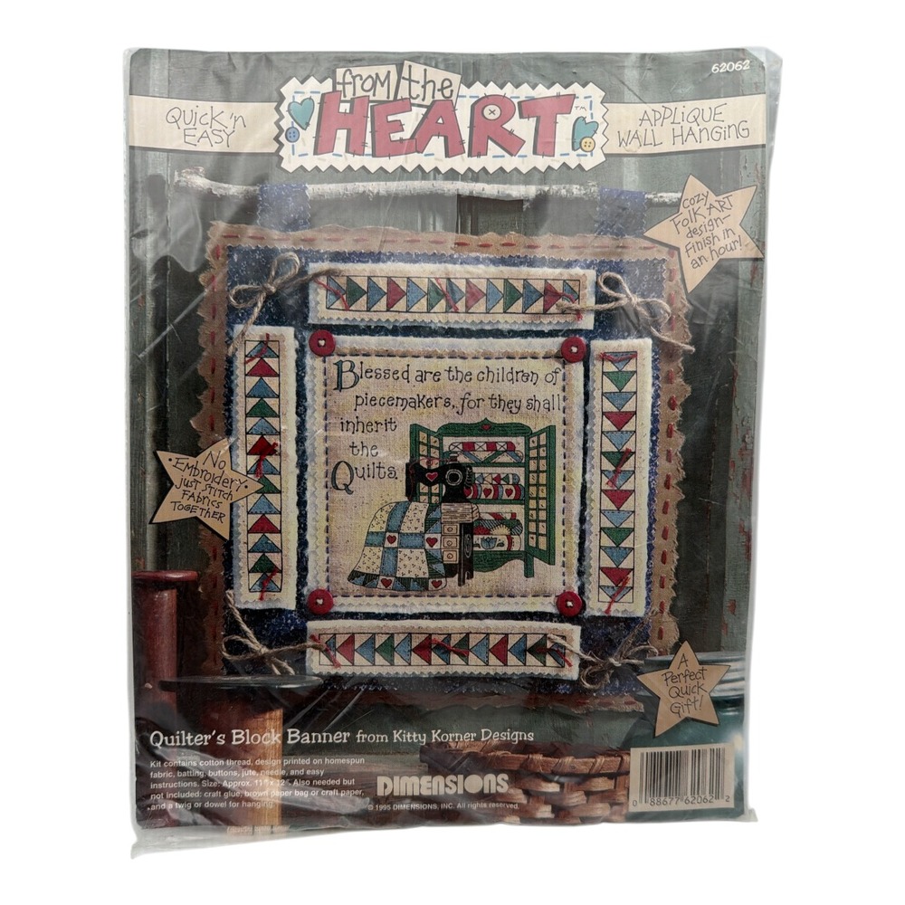 Kitty Korner Designs Quilt Pattern Kit From the Heart Applique NEW 1995